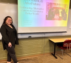 Jessica Phillips delivering her alumni talk